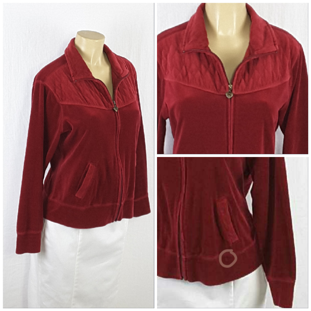 THREE HEARTS, Zip Front Velour Jacket, size Large - Picture 6 of 8